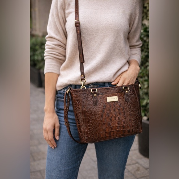 Brahmin Mini Asher Satchel Pecan Melbourne Croc Leather Crossbody - Picture 2 of 16